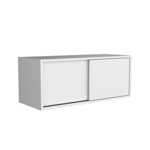 English Elm White Floating Cabinet Slim Wall-Mount Sliding Door Storage Shelf for Office Study Modern Decor 31.9" B062P252214