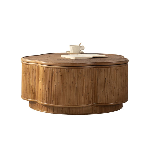 English Elm Flower-shaped Rattan Coffee Table Boho Woven Design with Hidden Lift Top Storage W3081P464745