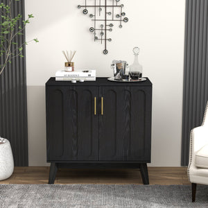 English Elm Mid Century Modern Fluted Sideboard Cabinet with Adjustable Shelves, Solid Wood Legs, Walnut Finish Elegant Storage for Living Room, Entryway W1801P272511