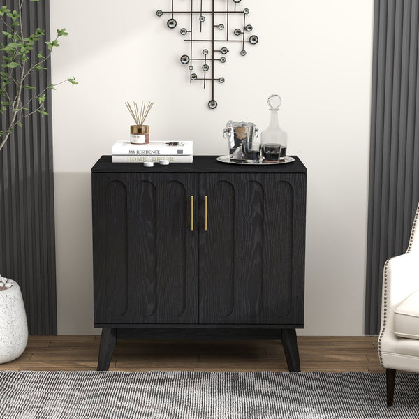 English Elm Mid Century Modern Fluted Sideboard Cabinet with Adjustable Shelves, Solid Wood Legs, Walnut Finish Elegant Storage for Living Room, Entryway W1801P272511