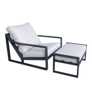 English Elm Aluminum Patio Lounger Set with Ottoman, Waterproof Cushions, Rust-Resistant Frame, Modern Black/Grey Comfort W1889P379076