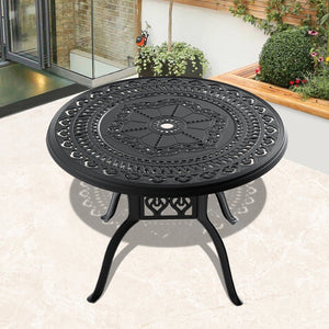 English Elm 39.37-Inch Cast Aluminum Patio Dining Table For 4 With Umbrella Hole, Weather-Resistant & Stylish W1710P166027-GIGA
