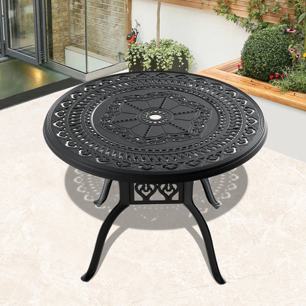 English Elm 39.37-Inch Cast Aluminum Patio Dining Table For 4 With Umbrella Hole, Weather-Resistant & Stylish W1710P166027-GIGA