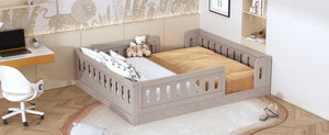 English Elm Wood Full Size Kids Platform Bed Solid Pine Guardrail Low Profile Safe Sleep Frame Natural N709P321458N