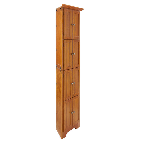 English Elm 4-Tier Corner 8-Door Cabinet with 4 Shelves — Space-Saving Farmhouse Storage for Kitchen Living Room Office Oak W2275P269083