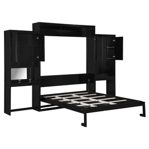 English Elm Queen Wall Bed with Integrated Desk Vanity and Cabinet Storage for Studio Rooms Espresso N820S10057P-1