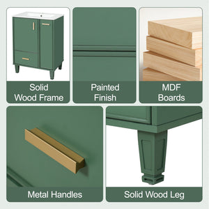 English Elm Christopher Knight Home® - 24" Bathroom Vanity with Ceramic Sink, Solid Wood Frame, Soft-Close Drawers & Ample Storage Appeal Green N759P269734F