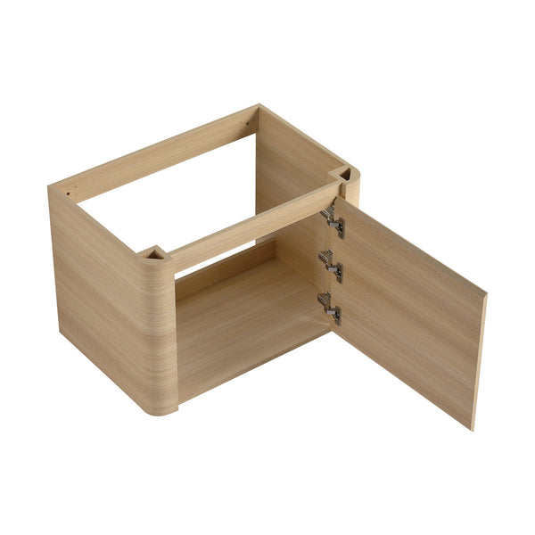 English Elm 52'' Wall-Mounted Vanity with White Ceramic Sink, Soft-Close Door, Plywood Shelves & Rounded Edges Ameican White Oak W999S00486