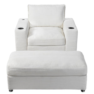 English Elm Christopher Knight Home® - 42.8" Oversized Chaise Lounge with Storage Ottoman, Corduroy Upholstery, USB Port & Cup Holders for Cozy Living Space Beige N765P350851W