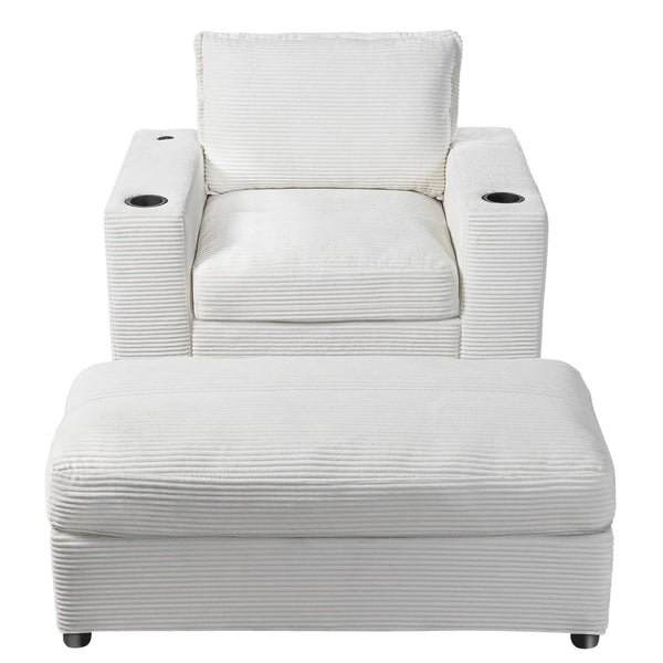 English Elm Christopher Knight Home® - 42.8" Oversized Chaise Lounge with Storage Ottoman, Corduroy Upholstery, USB Port & Cup Holders for Cozy Living Space Beige N765P350851W