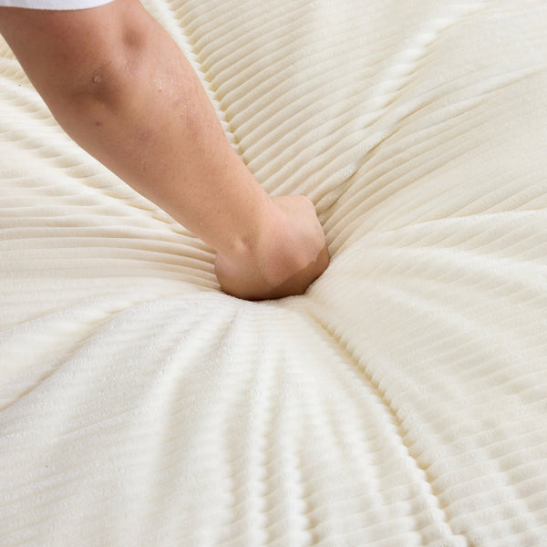 English Elm White corduroy compressed sofa with 3 back cushions & 2 throw pillows—soft, lightweight, durable comfort W3612S00015