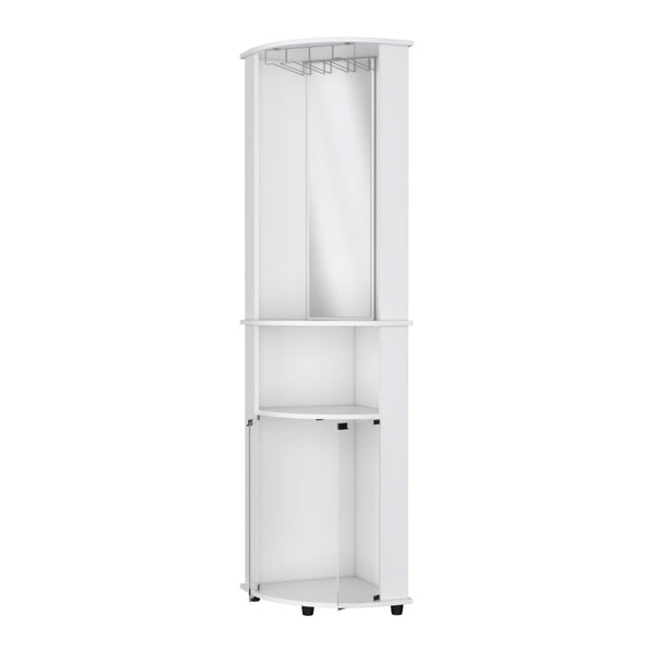 English Elm White Corner Bar Cabinet with Glass Door Wine Rack and Three Tier Open Shelving B062P461071
