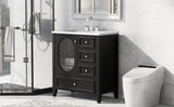 English Elm 30" Bathroom Vanity With Sink, Bathroom Vanity Cabinet With Three Drawers and Door, Solid Wood and Mdf, Black