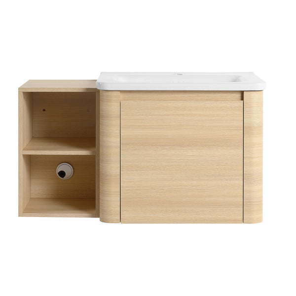 English Elm 36'' Wall-Mounted Bathroom Vanity With Elegant White Sink, Soft-Close Door & Open Storage Shelves W999S00481