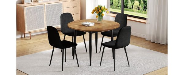 English Elm Table Modern Extendable Dining Set With 4 Black Linen-Cotton Chairs For Stylish Gatherings & Comfort W1151S04141-GIGA