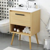 English Elm 24" Bathroom Vanity With Sink Combo, Multi-Functional Bathroom Cabinet With Drawer, Mdf Board, Natural