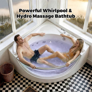 English Elm Korra Two Person Corner Whirlpool Tub Acrylic 16 Jet Spa with Heater and Chromotherapy W5619P449939