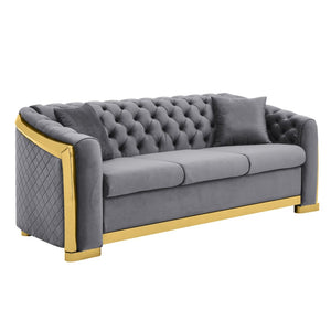 English Elm 81" Tufted Velvet Chesterfield Sofa with Gold Steel Legs for Elegant Living Rooms W1191S00017