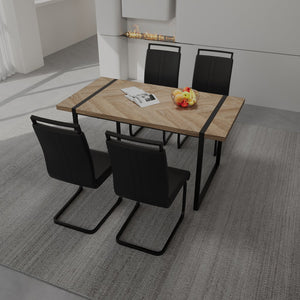 English Elm 59" Farmhouse Dining Set - Rustic Rectangular Table & 4 Pu Armless Chairs, Durable Metal Frame W2189S00169