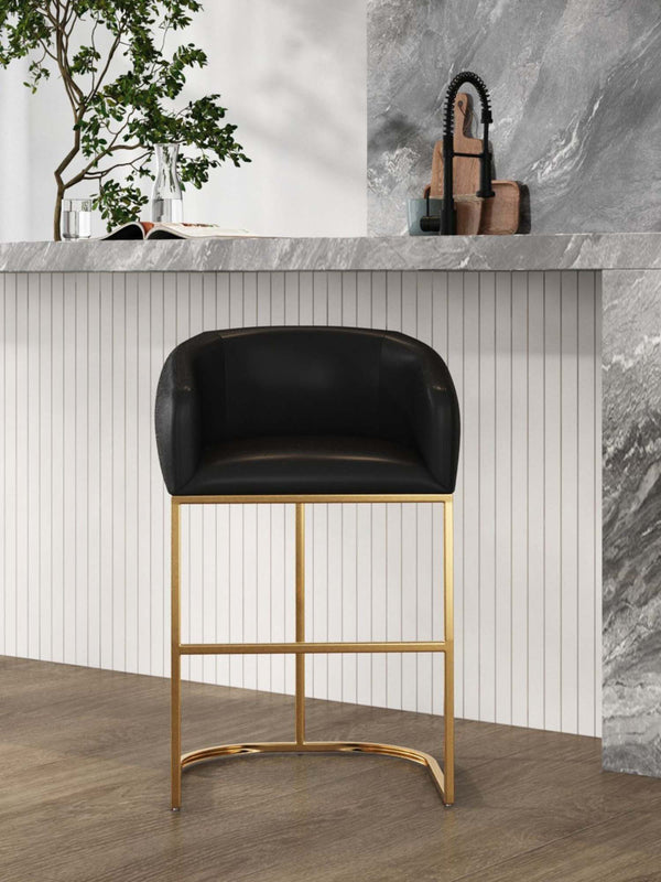 English Elm Louvre Modern Metal Counter Stool In Black Leatherette With Gold Base, Fully Assembled Comfort & Style B365P400008