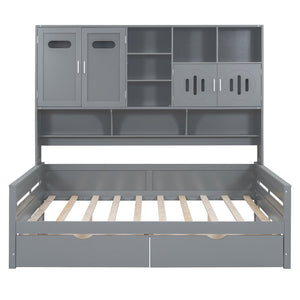 English Elm Full Size Wooden Daybed With Storage Drawers, Integrated Cabinet, And Stylish Gray Finish - Perfect For Any Space! N820S00016E