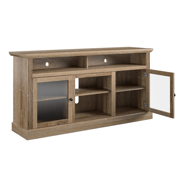 English Elm Chicago Wood Grain Tv Stand with Glass Door Cabinets for Living Room Media Storage B2733S00003