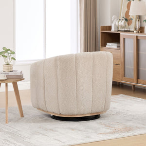 English Elm 31.89 Inch Chenille Tufted Swivel Barrel Armchair Pumpkin Sculpted Design for Living Rooms Wheat W3098P397229