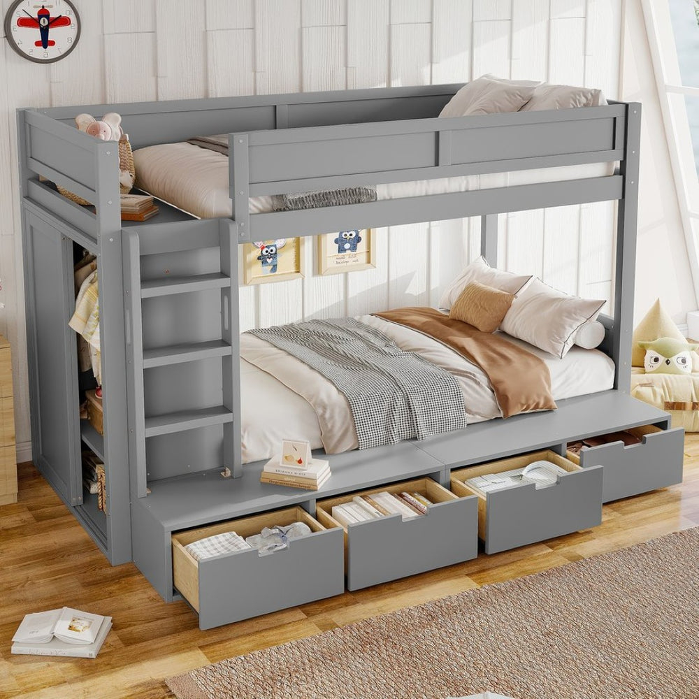 English Elm Twin Triple Bunk Bed Metal L-shaped Frame Sleeps Three Kids White Finish W1580S00474