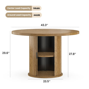 English Elm 43" Round Wood Dining Table with Geometric Metal Base Seats 4 Space Saving Modern Walnut T3623P433903