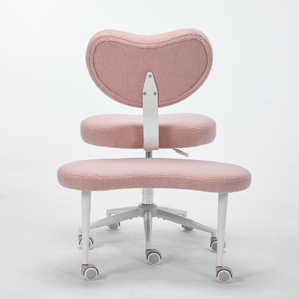 English Elm Meditation Cross-Legged Chair with Wheels, Pink Teddy, Adjustable Footstool, Lumbar Memory Foam Comfort W1143P360516