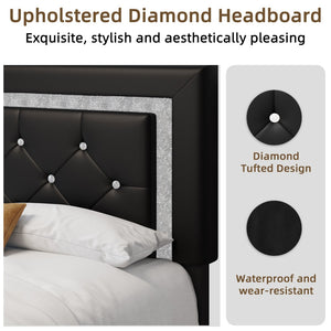 English Elm Queen Platform Bed Pu Leather Tufted Headboard Rgb Led Floating Frame Modern W3107P419201