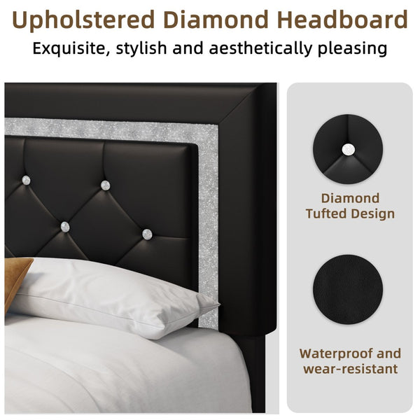 English Elm Queen Platform Bed Pu Leather Tufted Headboard Rgb Led Floating Frame Modern W3107P419201