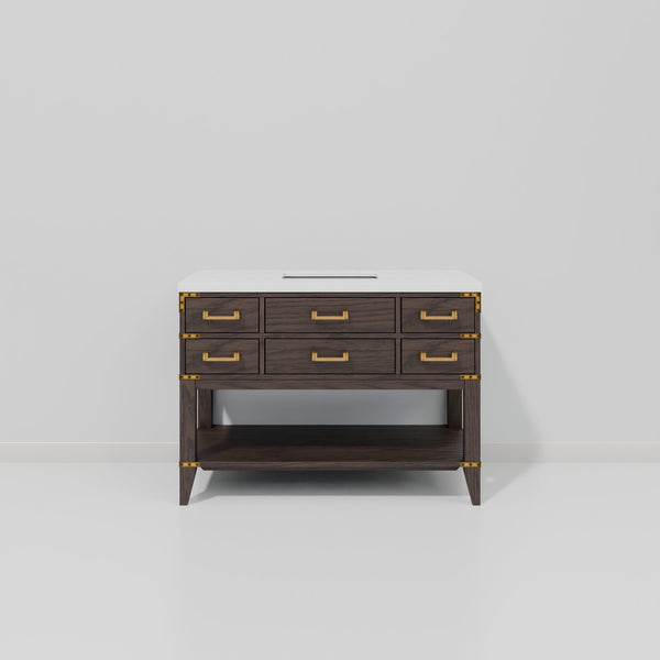 English Elm Brown Oak Single Bath Vanity 48" W X 22" D With White Quartz Top – Stylish Storage & Easy Install! B2731P260214