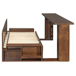 English Elm Queen Daybed with Hydraulic Desk Storage Drawers and Convertible Sofa for Small Spaces Espresso LT000272AAP