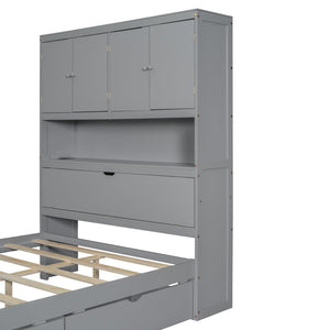 English Elm Full Size Wooden Platform Bed With Usb Charging, Flip-Up Storage Headboard & Under-Bed Drawers N820S00045E