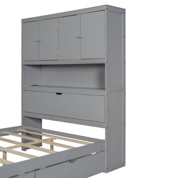 English Elm Full Size Wooden Platform Bed With Usb Charging, Flip-Up Storage Headboard & Under-Bed Drawers N820S00045E