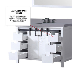 English Elm White Bath Vanity Set With 48" Cabinet, Grey Quartz Top, Matte Black Faucet & 44" Mirror For Elegance B2731S01277-GIGA