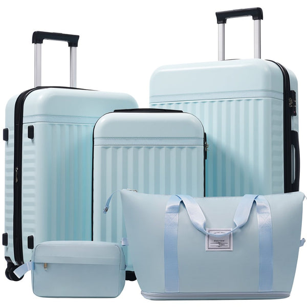 English Elm Luggage Set 5 Piece Abs Hardside Expandable Spinner Wheels Tsa Lock Travel Bags Light Blue N732P326115N