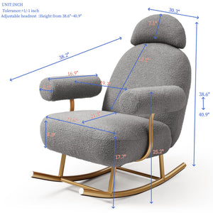 English Elm Modern Sherpa Nursery Rocking Chair - Plush Upholstered Glider with Gold Frame, Cozy Accent Seat for Nursery, Living Room, Bedroom, Office (Grey) W1117104492