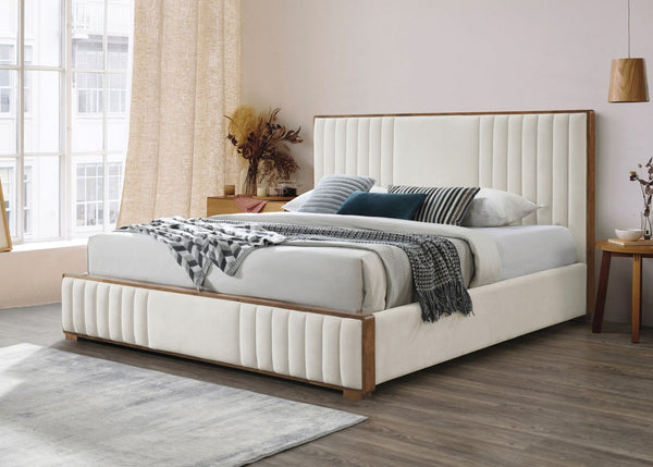 English Elm Kaleea Channel Tufted Queen Bed Chenille Upholstered Frame with Walnut Legs B2756S00040