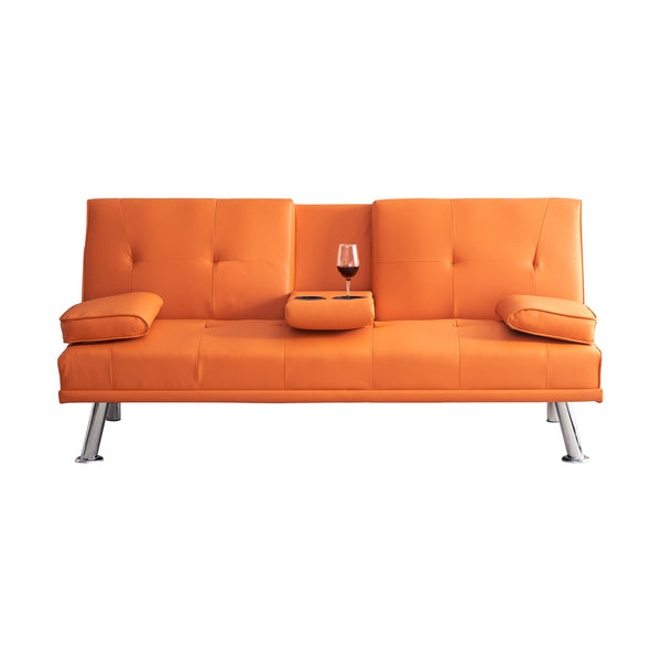 English Elm 67" Orange Leather Office Sofa Bed with Coffee Table, 2-Seater PU, Solid Wood Frame, 600LB Capacity W3356P298486