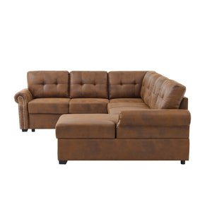 English Elm Linen Blend U-shape Sectional Sleeper with Tufted Back and Hidden Storage Chaise B2748S00011