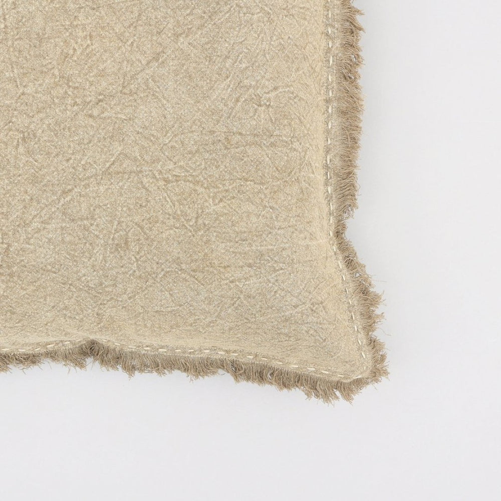 English Elm Stonewashed Linen Throw Pillow - Artisan Handworked Edges & Fringe, 22" X 22" - Boho Chic Accent B346P321243-GIGA