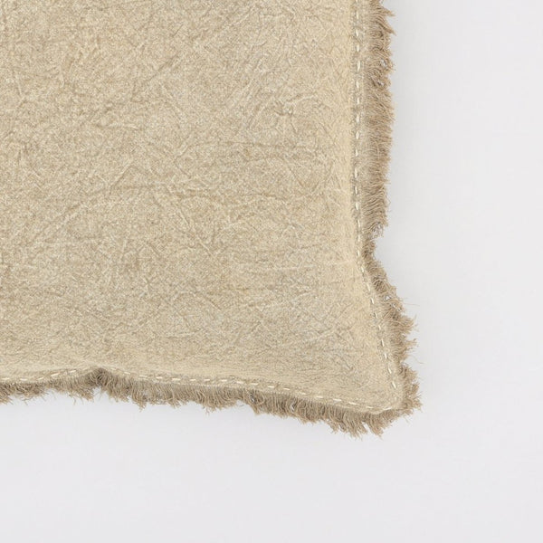 English Elm Stonewashed Linen Throw Pillow - Artisan Handworked Edges & Fringe, 22" X 22" - Boho Chic Accent B346P321243-GIGA