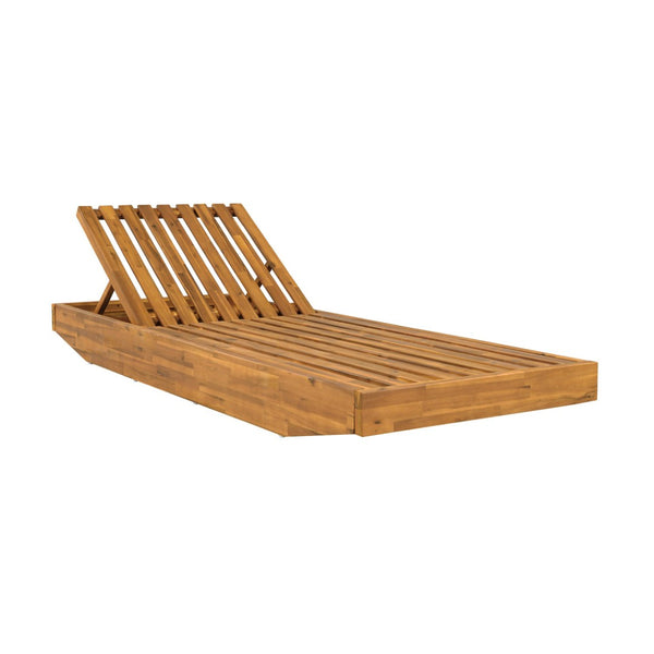 English Elm Boat-shape Acacia Wood Outdoor Chaise Lounge Slatted Teak Finish Poolside Recliner N770P380117T_65429.00CUSH