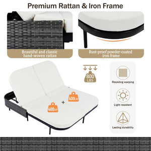English Elm Trexm Outdoor Pe Rattan Daybed Dual Adjustable Backrests Iron Frame Poolside Lounger N715P250512B