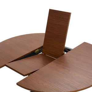 English Elm Extendable Round Dining Table Walnut Grain Top Matte Black Base Seats 4 to 6 W3875S00001