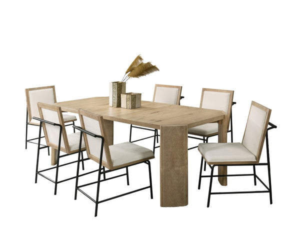 English Elm Massimo Oak Extendable Rectangular Dining Set with Cream Upholstered Chairs Seats Six B2749S00304