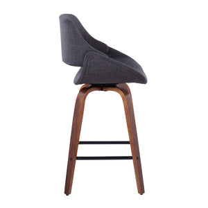 English Elm 26" Mid-century Swivel Counterstools Walnut Legs Charcoal Upholstery Set of 2 B202S00250