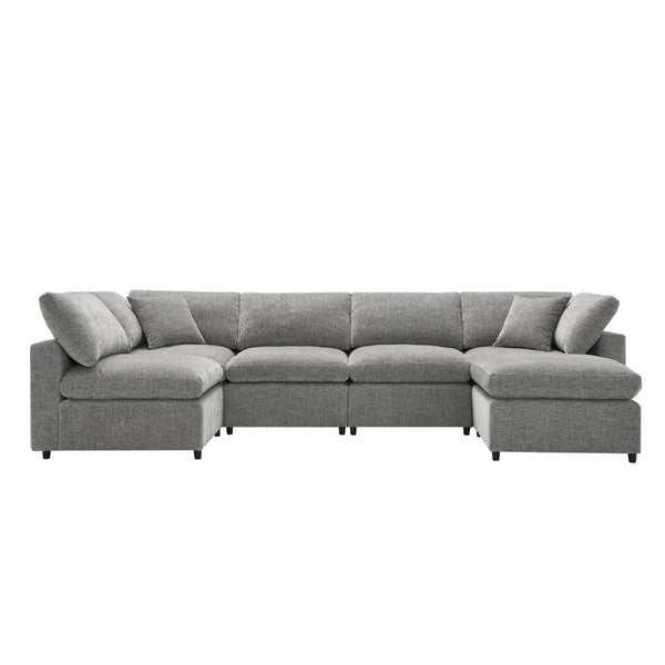 English Elm [new Sku] Chenille Modular Sectional Sleeper Sofa with Ottoman Six Seat U Shape Living Room Gray N723S8583G